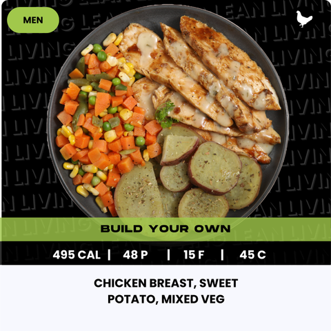 Chicken breast, Sweet potato, Mixed veg