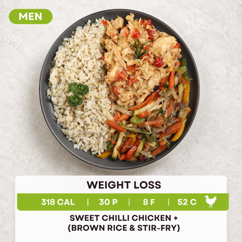 Sweet Chili Chicken + (brown rice + stir-fry)